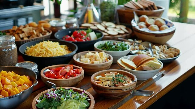 A beautifully arranged buffet breakfast with a variety of fresh and delicious options.
