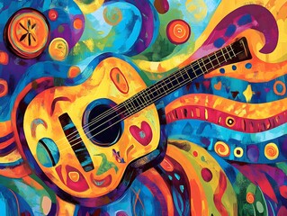 Naklejka premium Abstract representation of flowing lines of Mexican music with guitar