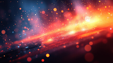 Obraz premium Dramatic abstract illustration depicting vibrant shades of blue and orange with glowing particles creating an energetic and mesmerizing background.
