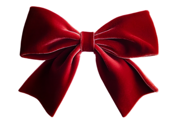 Red velvet bow isolated on transparent background.