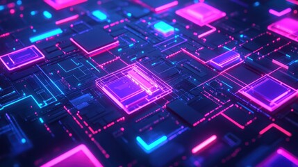 Obraz premium Neon Circuit Board Glowing, Abstract Tech Background, Digital Design