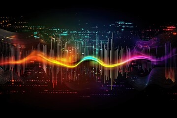 Abstract representations of sound waves in a digital environment.