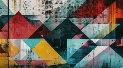 Naklejka premium Abstract geometric patterns combined with urban photography, featuring street art and buildings.