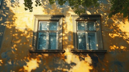 Shadows of a Tree Cast on a Building, Creating a Beautiful Play of Light and Nature
