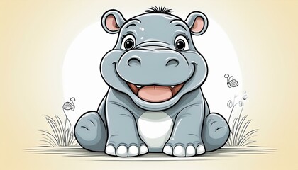 Naklejka premium hippopotamus with grass