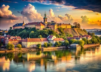Obraz premium Novi Sad Cityscape: Danube River, Petrovaradin Fortress, Serbian Architecture, Urban Panorama