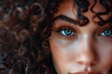 Fototapeta premium Striking close-up portrait of a woman with curly hair