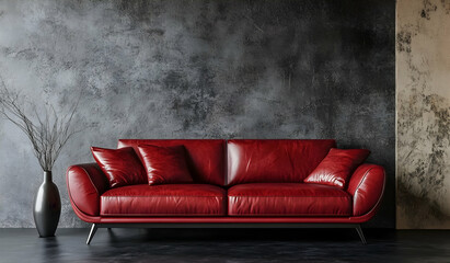 red sofa with gray background