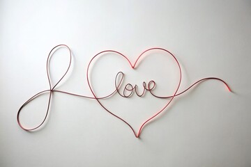 One Line Heart Drawing with Word Love: Candid, Minimalist Art Photography