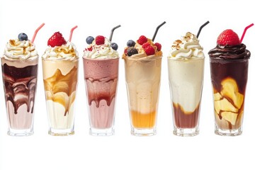 Big set of various smoothies isolated on white background