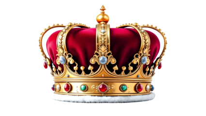 Golden royal king crown on transparent background. Crown cut out, Png