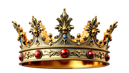 Golden royal king crown on transparent background. Crown cut out, Png