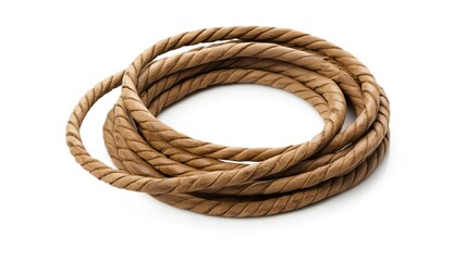 Coiled Natural Fiber Rope on White Background for Craft Projects