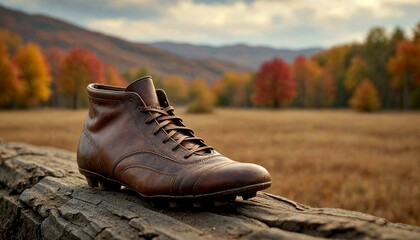 Antique Football Boot with Autumn Landscape