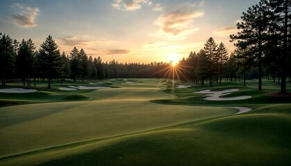 Dusk Golf Course Amid Pine Trees