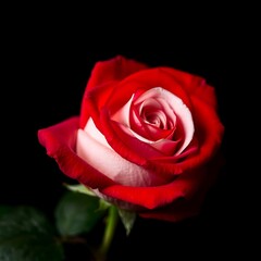 Fototapeta premium Beautiful emotional woman holding bouquet of flowers Flower, red rose bud against black Single Red Rose Close-Up: A close-up shot of a vibrant red rose, with deep focus capturing the intricate texture