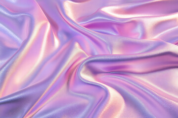 Obraz premium Holographic satin cloth background with pink and purple colors. Soft, wavy texture of the fabric. Abstract pattern for design, banner, poster, or packaging.