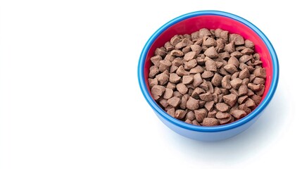 Bowl of Small Brown Chocolate Chips on a White Background