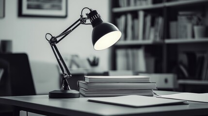 Obraz premium Desk lamp illuminates books, office study