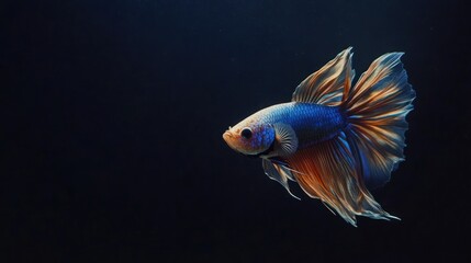 Fototapeta premium Colorful betta fish swimming, dark background, aquarium, pet