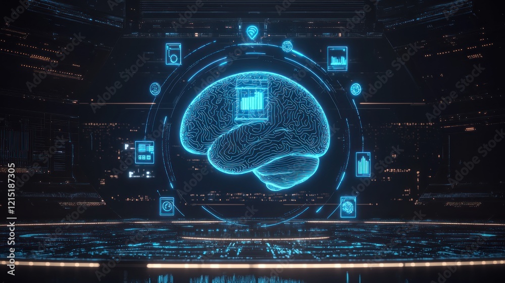 Wall mural digital brain data analytics futuristic interface