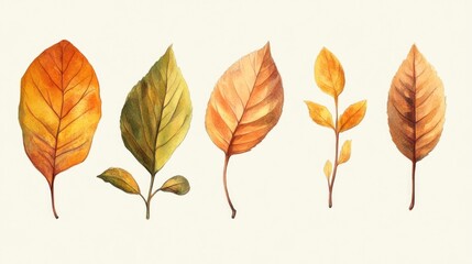 Autumn leaves watercolor painting, fall foliage, white background, design element