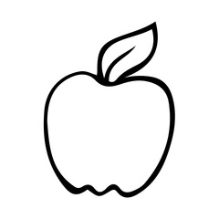Simple outline drawing of an apple with a leaf. Ideal for childrens coloring books, educational materials, and simple graphic projects
