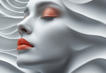 Obraz premium Graphic layout featuring a woman with artistic facial makeup against a textured background