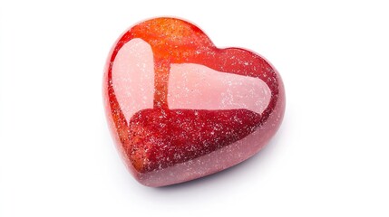 Heart-Shaped Red Candy with Shiny Surface on White Background
