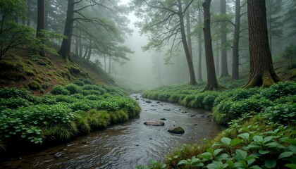 Serene Forest Stream in Pine Grove