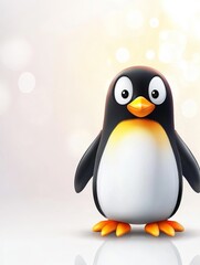 Obraz premium Adorable Cartoon Penguin - A cute, cartoon penguin stands against a soft, light background. Perfect for children's products or winter themes.
