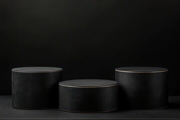 Black Cylindrical Display Stands on Dark Background