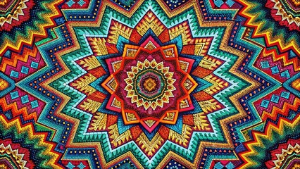 Obraz premium Panoramic Geometric Textile Pattern: Abstract Design in Vibrant Hues