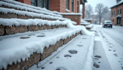 Snow-Covered School Steps in Winter