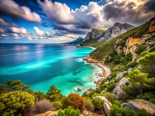 Fototapeta premium Panoramic Long Exposure: Orosei Gulf & Cala Mariolu Bay, Sardinia, Italy