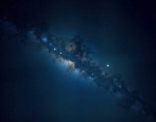 Fototapeta premium Deep space night sky full of twinkling stars. Milky way galaxy glows beautifully across dark blue background. Cosmic view of universe in high quality astrophotography. Ideal for space exploration