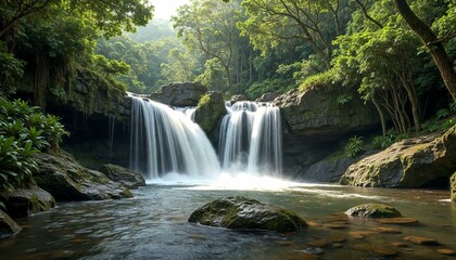 Obraz premium El Yunque Waterfall in Photorealistic Style