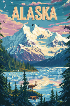 Travel poster of Alaska. Wall hanging art of Alaska.