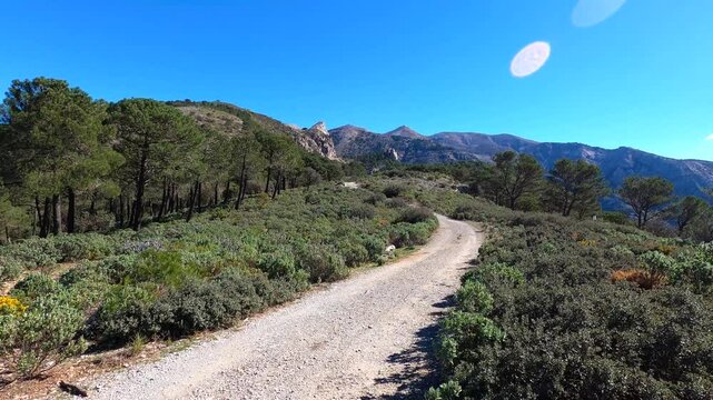 Panoramic view on hiking trail to Maroma peak, Sierra Tejeda, Spain 