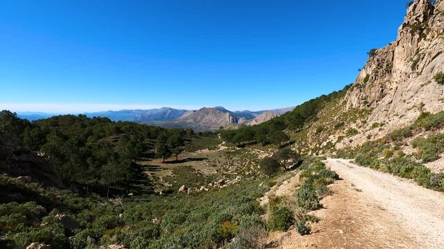 Panoramic view on hiking trail to Maroma peak, Sierra Tejeda, Spain 