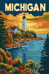 Travel poster of Michigan. Wall hanging art of Michigan.