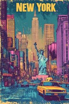 Travel poster of New York. Wall hanging art of New York. 