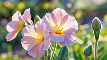 Fototapeta premium Primrose flower outdoors in a sunny garden