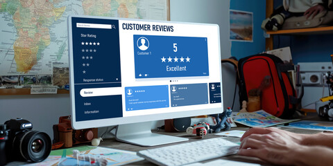 Fototapeta premium Customer experience and review analysis by brisk computer software for corporate business