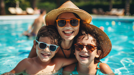 Joyful family time in pool