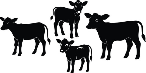 4 cow baby silhouette with white background
