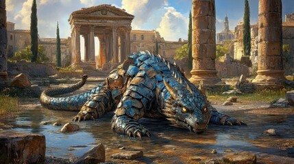 Dragon in Ancient Ruins.
