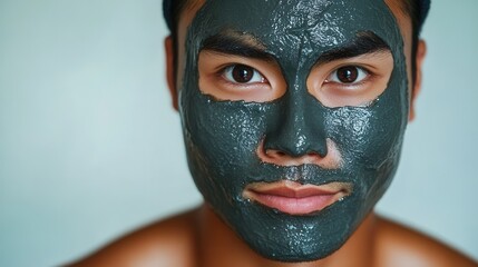 Close-up Portrait of a Man with a Charcoal Face Mask