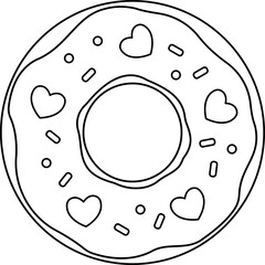 donut outline.
Valentine's Day donut coloring page isolated.
Transparent background.