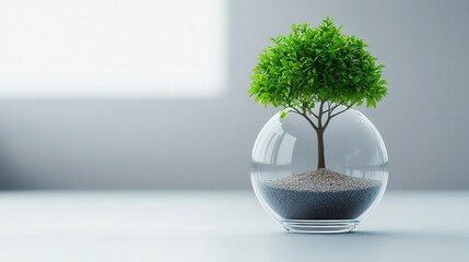 A glowing tree growing inside a cracked glass globe, symbolizing resilience, healing, and mental health growth despite fragility